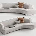 Light Gray Curved Sectional Sofa with Brown and Gray Pillows Modern Design 3d model