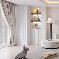 Elegant Modern Living Room Interior With Decorative Ornaments Set Display Shelf And Soft Lighting