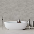 Modern Bathtub In Contemporary Bathroom With Fixtures And Towels