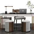 Modern Elegant Desk Design With Table Lamp Chair Potted Plant And Storage Stools