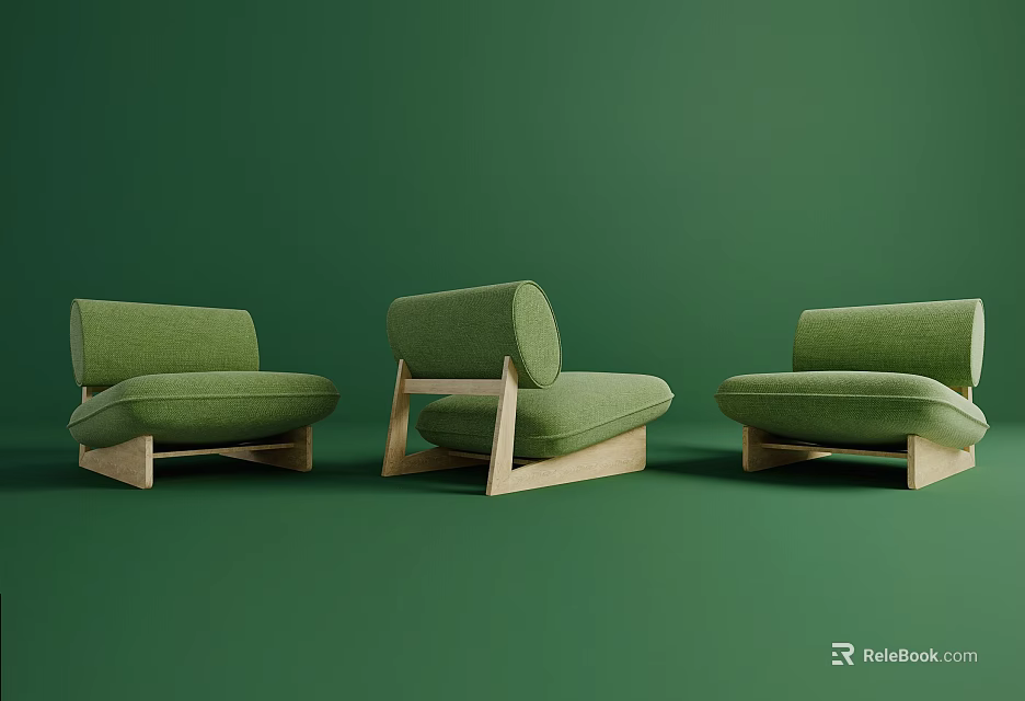 Green Single Sofas With Wooden Legs In Modern Minimalist Design 3d model