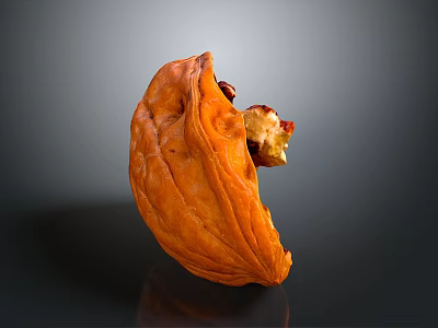 Peeled Walnut With Split Shell And Exposed Fresh Kernel On Dark Surface 3d model