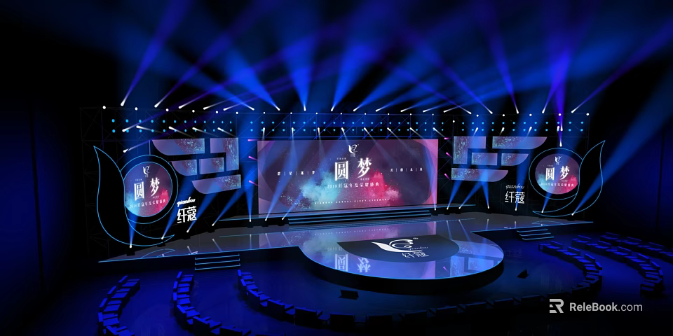 Modern Stage Design With Lighting Effects Dream Theme Large Screen And Round Platform 3d model 