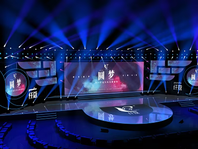 Modern Stage Design With Lighting Effects Dream Theme Large Screen And Round Platform 3d model