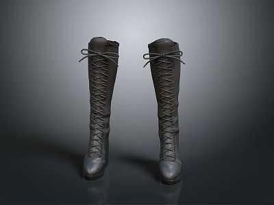 Tall Leather Lace Up Boots for Daily Use in Classic Black Design 3d model