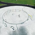 Outdoor Children's Play Area With Circular Climbing Structures Swings And Sand Ground For Kids Playing