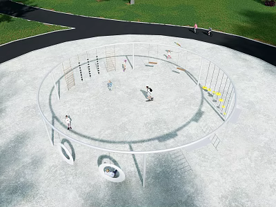 Outdoor Children's Play Area With Circular Climbing Structures Swings And Sand Ground For Kids Playing 3d model