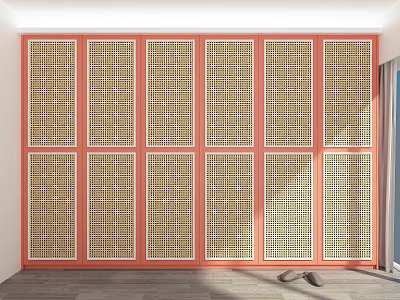 Red Wardrobe With Grid Pattern Woven Design 12 Doors Arranged in 2 Rows 6 Columns 3d model