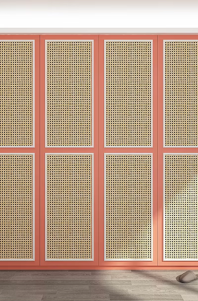 Red Wardrobe With Grid Pattern Woven Design 12 Doors Arranged in 2 Rows 6 Columns 3d model