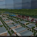 Aerial View Urban Planning With Industrial Buildings River Green Spaces And Cargo Area