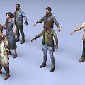 Group of Scary Infected Characters With Tattered Clothes and Open Arms 3D Rendering