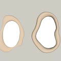 Two Beige Irregular Shaped Wall Mounted Mirrors For Modern Interior Decor