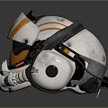 White and Orange Helmet with V Shaped Design Amber Visor and Mechanical Details