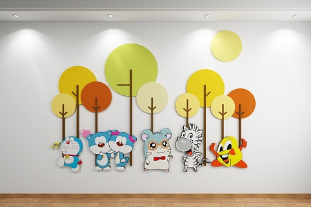 Decorative Painting Animal Silhouette Children's Forest Advertising Background Painting Poster 3d model