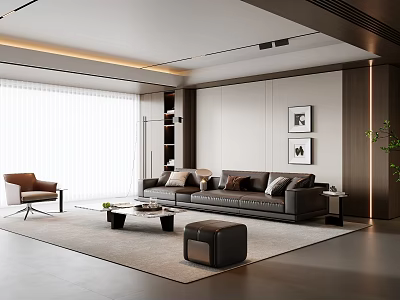 Modern Living Room Interior With Grey Sofa Coffee Table Rug And Wall Art 3d model