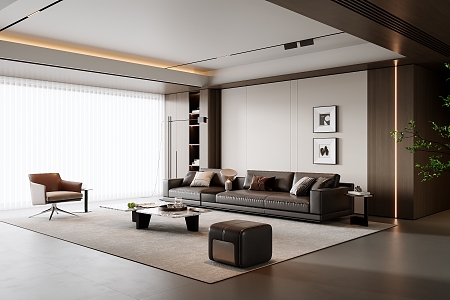 Modern Italian Style Living Room Without Main Lights Living Room Italian Style Light Luxury Sofa Coffee Table Combination Leather Sofa Multi-Person Sofa Single Person Sofa Background Wall Hanging Picture Pendulum 3d model