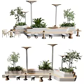 Landscape Seats With Green Plants Lamp Posts And Trees In Outdoor Leisure Area