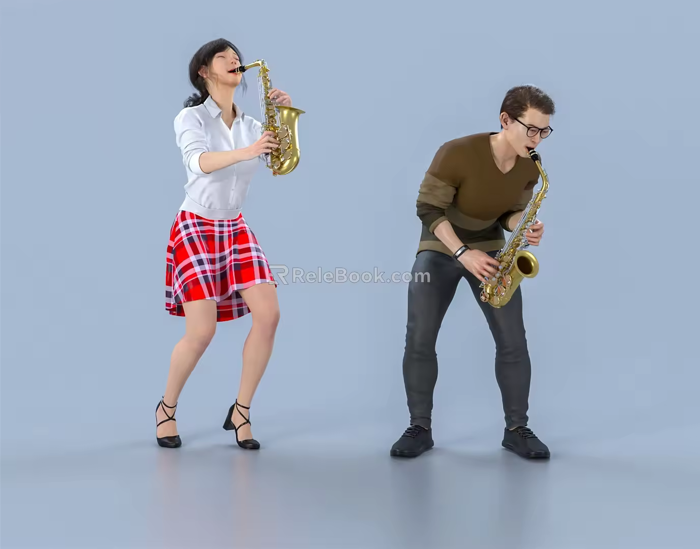 Modern double saxophone ensemble playing saxophone instrument 3d model