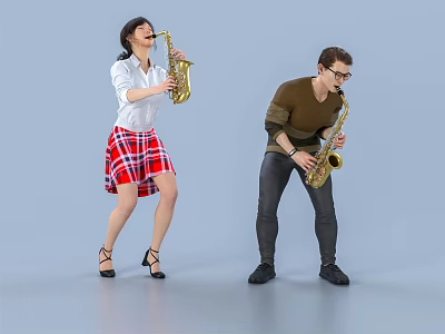 Two People Playing Saxophones Together 3d model