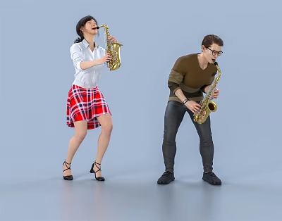 Two People Playing Saxophones Together 3d model