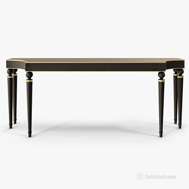 Elegant Black Desk Featuring Gold Accents On Legs And Classic Design 3d model 