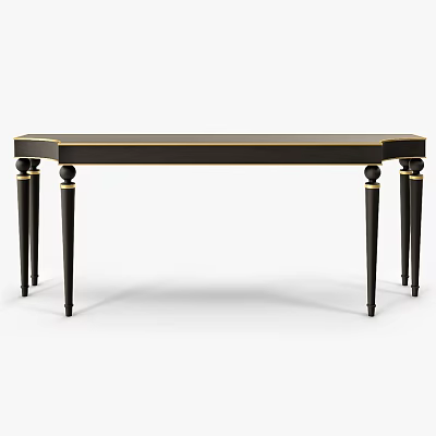 Elegant Black Desk Featuring Gold Accents On Legs And Classic Design 3d model
