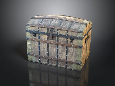 Vintage Wooden Storage Chest With Metal Straps And Rivets Design 3d model