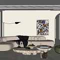 Modern Living Room Interior With Beige Sofa Marble Coffee Table And Abstract Painting
