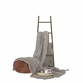 Cozy Home Decor With Knitted Blanket Wooden Ladder And Leather Bean Bag