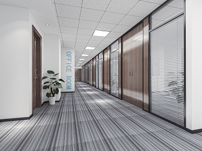 Modern Away Office Away Company Corridor Office Corridor Office Building Corridor Glass Partition Double Door model