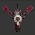 Futuristic Red And Gray Mechanical Weapon With Humanoid Structure And Wheels
