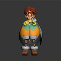 Cartoon Character With Red Hair Yellow Blue Outfit Green Collar And Brown Shoes