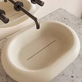 Modern Double Washbasin with Concrete Countertop and Oval Backlit Mirror