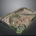 Construction Site Aerial View With Excavation Area Road Layout And Buildings