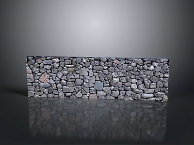 Natural Stacked Stone Wall With Irregular Gray Stones And Reflective Base 3d model