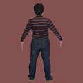 Man Wearing Striped Sweater And Blue Jeans Against Red Background In Standing Pose 3d model