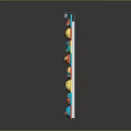 Wooden Stone Column With Blue Body Red Yellow Circular Decorations And Pink Base