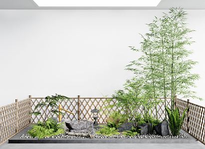 Japanese style landscape sketch courtyard landscape sketch landscape plants fern moss 3d model