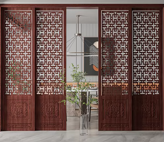 New Chinese style sliding door mahogany sliding door partition 3d model