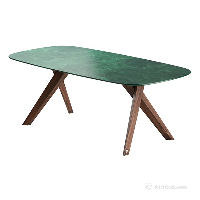 Modern Green Dining Table With Polished Surface And Wooden Cross Legs 3d model 
