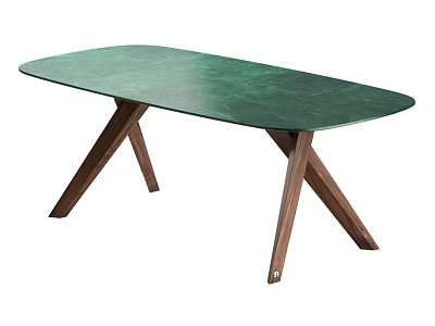 Modern Green Dining Table With Polished Surface And Wooden Cross Legs 3d model