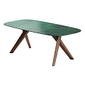 Modern Green Dining Table With Polished Surface And Wooden Cross Legs