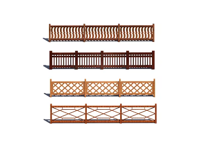 Various Wooden Fence Designs With Decorative Patterns For Outdoor Spaces 3d model