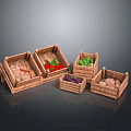 Wooden Storage Crates With Various Fresh Vegetables For Kitchen Use 3d model