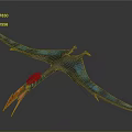 Blue Pterosaur With Long Wings And Colorful Orange Pink Tail Flying