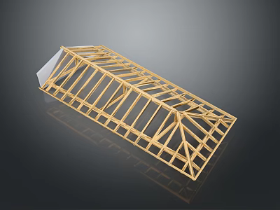 Golden Building Truss Framework With Cross Support Beams And Structure Design 3d model