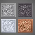 Intricate Decorative Square Carvings Featuring Dragon Patterns in Various Metallic Colors