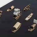 Various Traditional Wooden Boats With Sails And Oars Displayed On Water