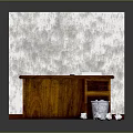 Scene With Brick Wall Wooden Desk Papers Pen Trash Can Paper Balls And Blue Carpet