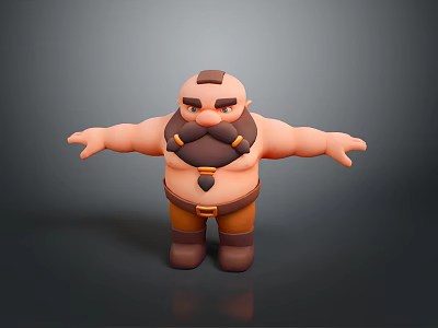 Cartoon Muscular Character Featuring Brown Beard Orange Pants And Outstretched Arms 3d model